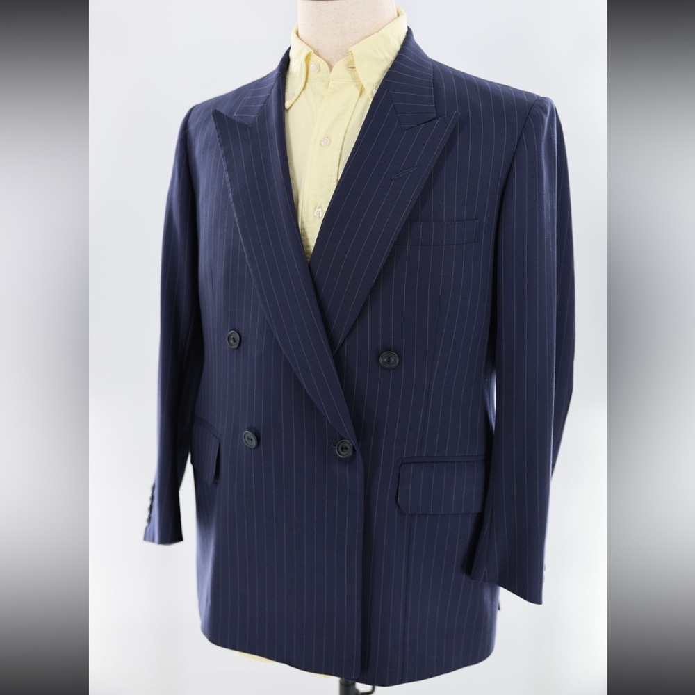 Henry Poole & Co. Bespoke Double-Breasted Navy Pinstripe Wool Jacket – 1988 -40R